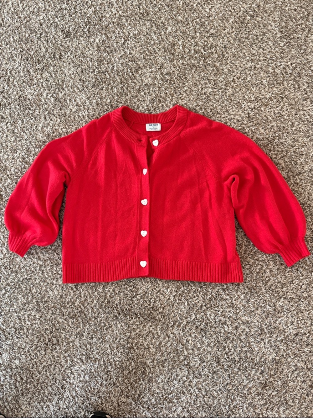Bright Red Heart-Button Cardigan
